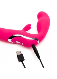 Ярко-розовый безремневой страпон Rechargeable Vibrating Strapless Strap-On - Happy Rabbit - купить с доставкой в Златоусте
