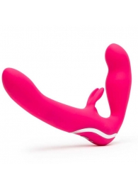 Ярко-розовый безремневой страпон Rechargeable Vibrating Strapless Strap-On - Happy Rabbit - купить с доставкой в Златоусте