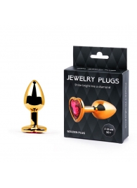Золотистая анальная пробка с малиновым кристаллом-сердечком - 7 см. - Anal Jewelry Plug - купить с доставкой в Златоусте