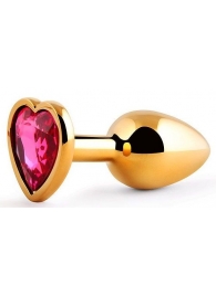 Золотистая анальная пробка с малиновым кристаллом-сердечком - 7 см. - Anal Jewelry Plug - купить с доставкой в Златоусте