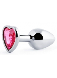 Серебристая анальная пробка с малиновым кристаллом-сердечком - 7 см. - Anal Jewelry Plug - купить с доставкой в Златоусте