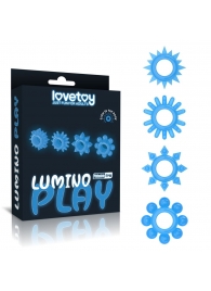 Набор из 4 голубых, светящихся в темноте эрекционных колец Lumino Play - Lovetoy - в Златоусте купить с доставкой
