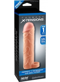 Телесная насадка с кольцом Perfect 1 Extension with Ball Strap - 17 см. - Pipedream - в Златоусте купить с доставкой