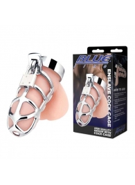 Серебристая металлическая клетка для члена с замком Enslave Cock Cage - BlueLine - купить с доставкой в Златоусте