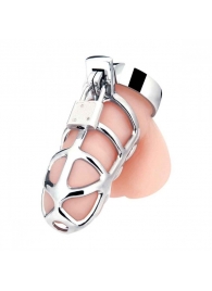 Серебристая металлическая клетка для члена с замком Enslave Cock Cage - BlueLine - купить с доставкой в Златоусте