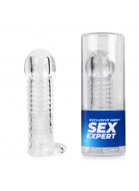 Прозрачная рельефная насадка-реалистик с петлей для мошонки - 13,5 см. - Sex Expert - в Златоусте купить с доставкой