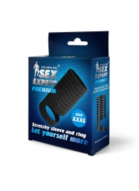 Черная открытая насадка на пенис с кольцом для мошонки XXXL-size - 9,9 см. - Sex Expert - в Златоусте купить с доставкой