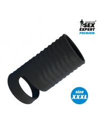 Черная открытая насадка на пенис с кольцом для мошонки XXXL-size - 9,9 см. - Sex Expert - в Златоусте купить с доставкой