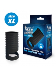 Черная открытая насадка на пенис с кольцом для мошонки XL-size - 8,9 см. - Sex Expert - в Златоусте купить с доставкой