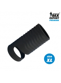 Черная открытая насадка на пенис с кольцом для мошонки XL-size - 8,9 см. - Sex Expert - в Златоусте купить с доставкой