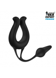 Черная вибронасадка Sex Expert с анальной втулкой - Sex Expert - в Златоусте купить с доставкой