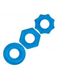 Комплект из трех голубых колец для эрекции 3-Pack Nuts   Bolts Stretch Cock Ring Set - BlueLine - в Златоусте купить с доставкой