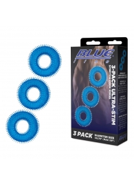 Комплект из трех голубых колец для эрекции 3-Pack Ultra-Stim Stretch Cock Rings - BlueLine - в Златоусте купить с доставкой