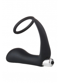 Черное эрекционное кольцо с вибропробкой Vibrating Anal Plug With Cockring - Dream Toys - в Златоусте купить с доставкой