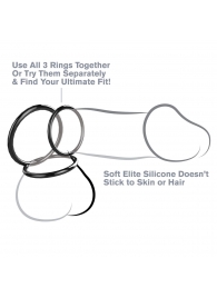 Набор из трех черных эрекционных колец Silicone 3-Ring Stamina Set - Pipedream - в Златоусте купить с доставкой