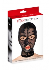 Черная кружевная маска на голову с отверстиями для глаз и рта - Fetish Tentation - купить с доставкой в Златоусте
