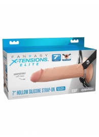 Телесный полый страпон на черных ремнях Hollow Silicone Strap-on - 17,8 см. - Pipedream - купить с доставкой в Златоусте