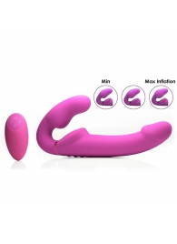 Розовый безремневой страпон с вибрацией и функцией расширения Inflatable Ergo-Fit Strapless Strap-On - XR Brands - купить с доставкой в Златоусте
