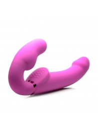 Розовый безремневой страпон с вибрацией и функцией расширения Inflatable Ergo-Fit Strapless Strap-On - XR Brands - купить с доставкой в Златоусте
