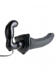 Черный страпон с вагинальной пробкой Deluxe Vibrating Penetrix Strap-On - 19 см. - Pipedream - купить с доставкой в Златоусте