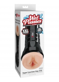 Телесный мастурбатор-вагина в черной колбе Super Luscious Lips XXL - Pipedream - в Златоусте купить с доставкой