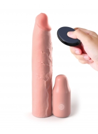 Телесная вибронасадка на член 3  Vibrating Mega X-tension with Remote - 22,9 см. - Pipedream - в Златоусте купить с доставкой