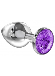 Большая серебристая анальная пробка Diamond Purple Sparkle Large с фиолетовым кристаллом - 8 см. - Lola Games - купить с доставкой в Златоусте
