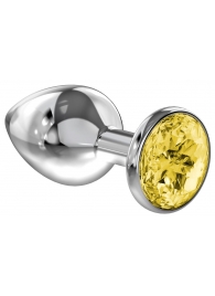 Большая серебристая анальная пробка Diamond Yellow Sparkle Large с жёлтым кристаллом - 8 см. - Lola Games - купить с доставкой в Златоусте
