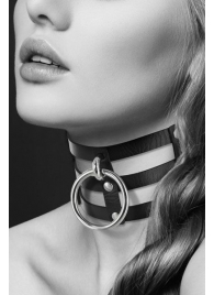 Чёрный тройной чокер с большим кольцом - Bijoux Pour Toi - купить с доставкой в Златоусте