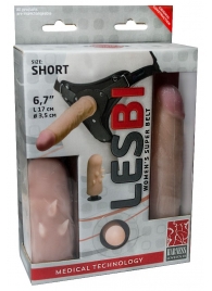 Телесный поясной страпон LESBI с вагинальной пробкой - 17 см. - LOVETOY (А-Полимер) - купить с доставкой в Златоусте