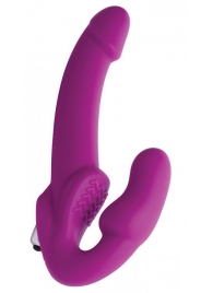 Ярко-розовый безремневой вибрострапон Evoke Vibrating Strapless Silicone Strap-on Dildo - XR Brands - купить с доставкой в Златоусте