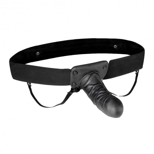 Чёрный полый страпон с вибрацией Unisex Vibrating Hollow Strap-On - 14 см. - Lux Fetish - купить с доставкой в Златоусте