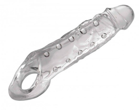 Прозразная закрытая насадка на пенис с поддержкой мошонки Clearly Ample Penis Enhancer - 22 см. - XR Brands - в Златоусте купить с доставкой
