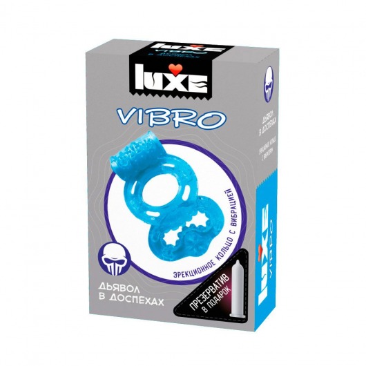 Голубое эрекционное виброкольцо Luxe VIBRO  Дьявол в доспехах  + презерватив - Luxe - в Златоусте купить с доставкой
