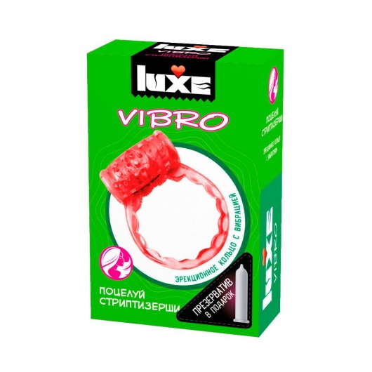 Розовое эрекционное виброкольцо Luxe VIBRO  Поцелуй стриптизёрши  + презерватив - Luxe - в Златоусте купить с доставкой