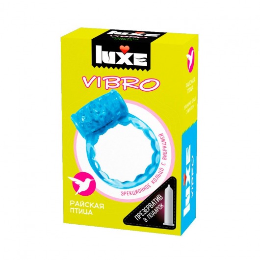 Голубое эрекционное виброкольцо Luxe VIBRO  Райская птица  + презерватив - Luxe - в Златоусте купить с доставкой