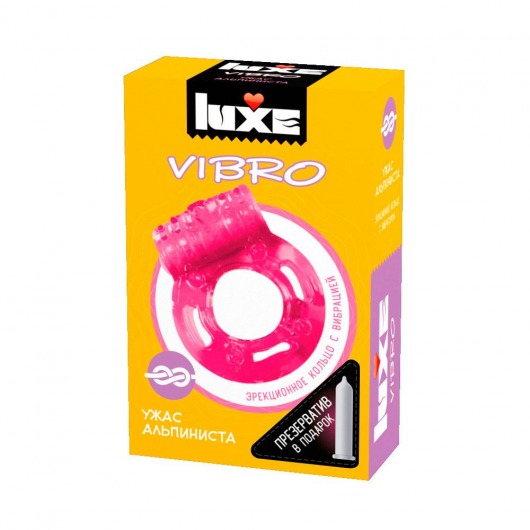 Розовое эрекционное виброкольцо Luxe VIBRO  Ужас Альпиниста  + презерватив - Luxe - в Златоусте купить с доставкой