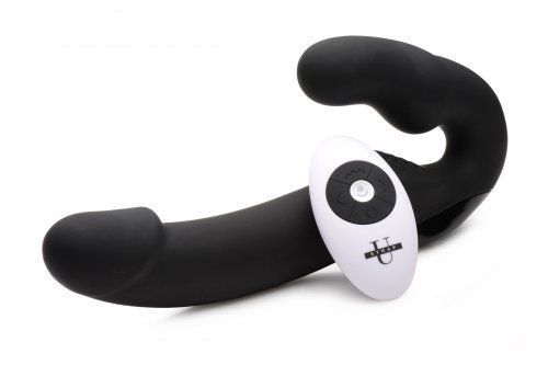 Черный безремневой страпон Urge Silicone Strap On с пультом ДУ - 24 см. - XR Brands - купить с доставкой в Златоусте