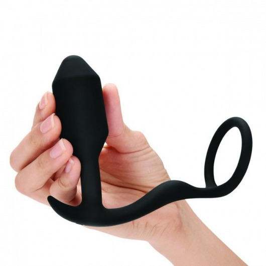 Черное эрекционное кольцо с анальным плагом Snug   Tug - b-Vibe - в Златоусте купить с доставкой