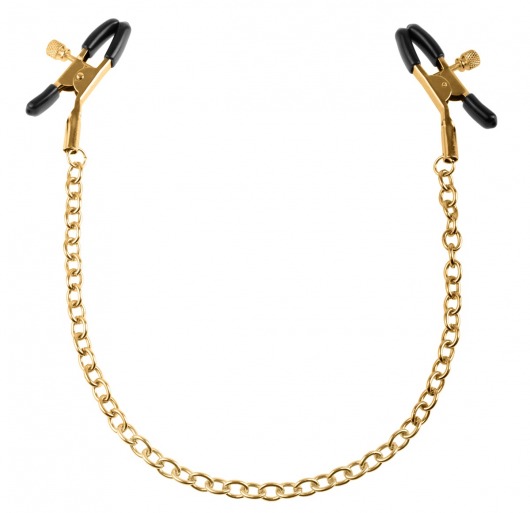 Чёрные с золотом зажимы на соски Gold Chain Nipple Clamps - Pipedream - купить с доставкой в Златоусте