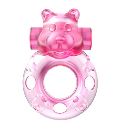 Розовое эрекционное виброкольцо на пенис Pink Bear - Baile - в Златоусте купить с доставкой