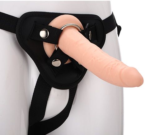 Телесный страпон на черных трусиках STRAP ON REAL DILDO - 20 см. - Dream Toys - купить с доставкой в Златоусте