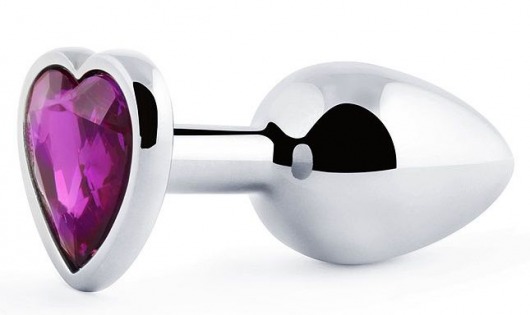 Серебристая анальная пробка с фиолетовым кристаллом-сердечком - 8 см. - Anal Jewelry Plug - купить с доставкой в Златоусте