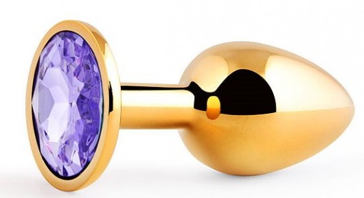 Золотистая анальная пробка с фиолетовым стразом - 7,2 см. - Anal Jewelry Plug - купить с доставкой в Златоусте
