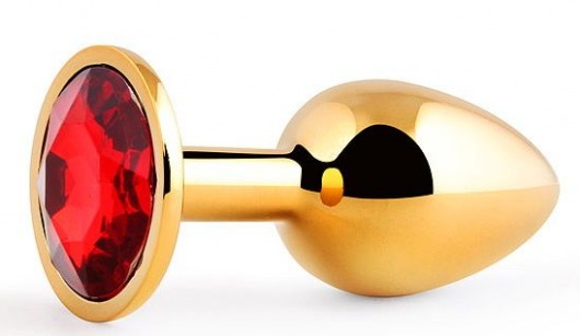 Золотистая анальная пробка с красным стразом - 7,2 см. - Anal Jewelry Plug - купить с доставкой в Златоусте