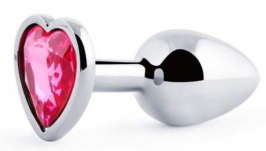 Серебристая анальная пробка с розовым кристаллом-сердечком - 7 см. - Anal Jewelry Plug - купить с доставкой в Златоусте