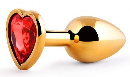 Золотистая анальная пробка с красным стразом-сердечком - 7 см. - Anal Jewelry Plug - купить с доставкой в Златоусте