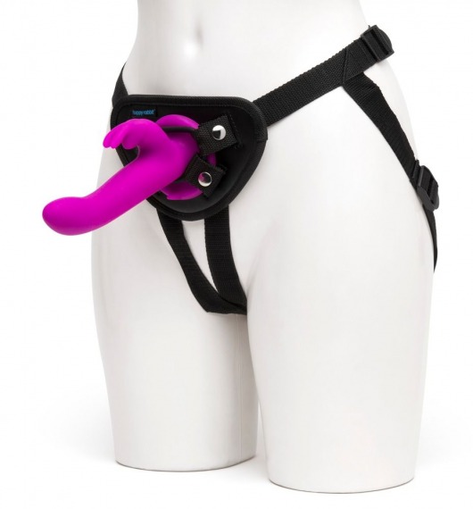 Лиловый страпон Rechargeable Vibrating Strap-On Harness Set - 17,6 см. - Happy Rabbit - купить с доставкой в Златоусте