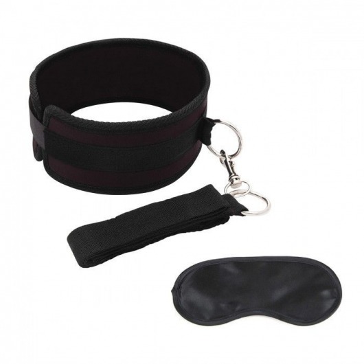 Черный ошейник с длинным поводком Collar and Leash Set - Lux Fetish - купить с доставкой в Златоусте