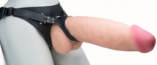 Телесный реалистичный фаллоимитатор на черных трусиках Real Big Strap-On - 34,5 см. - LOVETOY (А-Полимер) - купить с доставкой в Златоусте